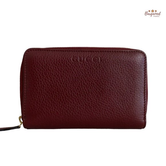 Authentic GUCCI Maroon Pebbled Leather Zip-Around Bifold Wallet 420113 - Picture 1 of 13